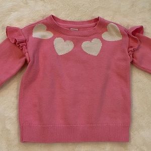 Pink Heart Long Sleeve Sweater- with ruffle accents